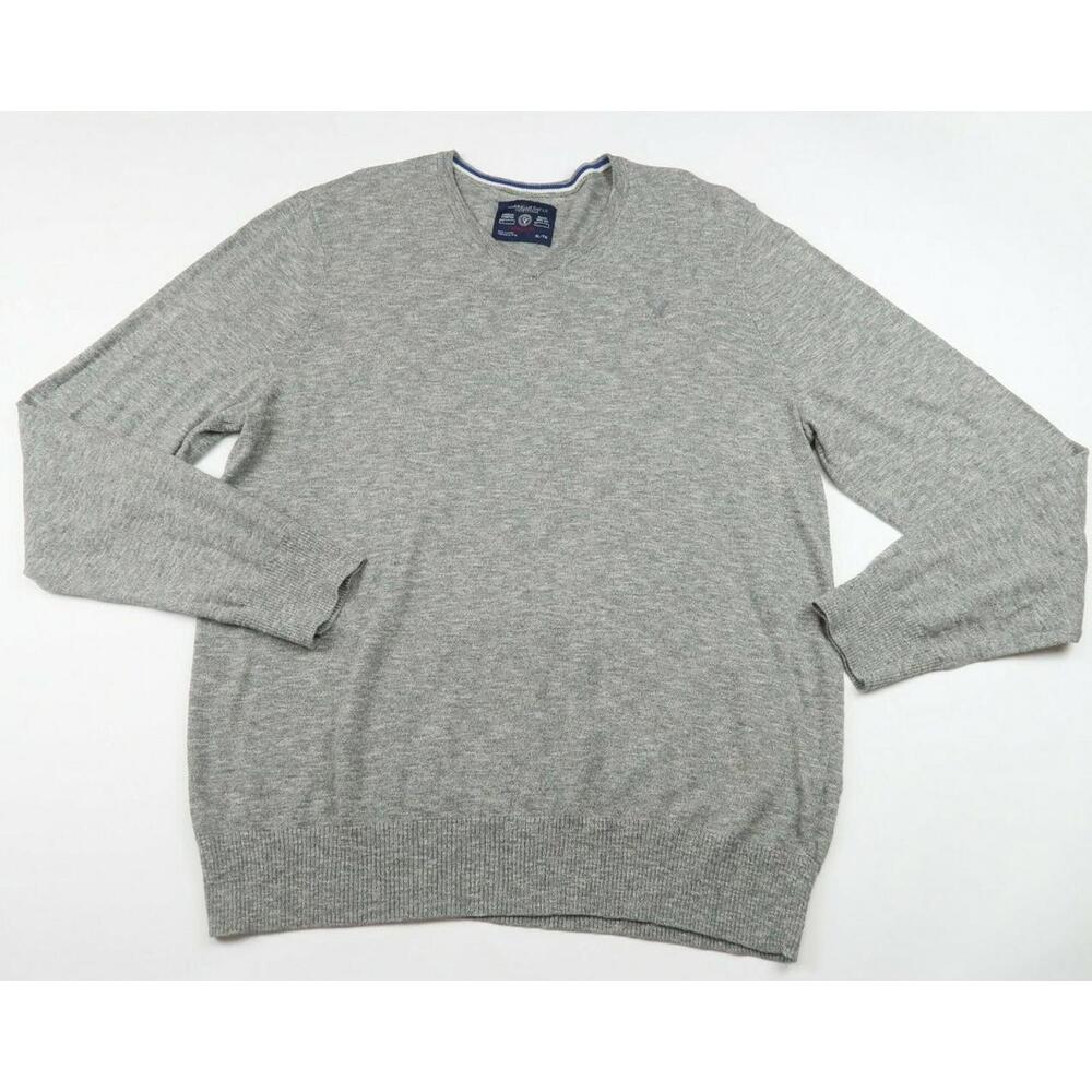 American Eagle Mens Cotton Athletic Fit V Neck Heather Gray Sweater Size XL